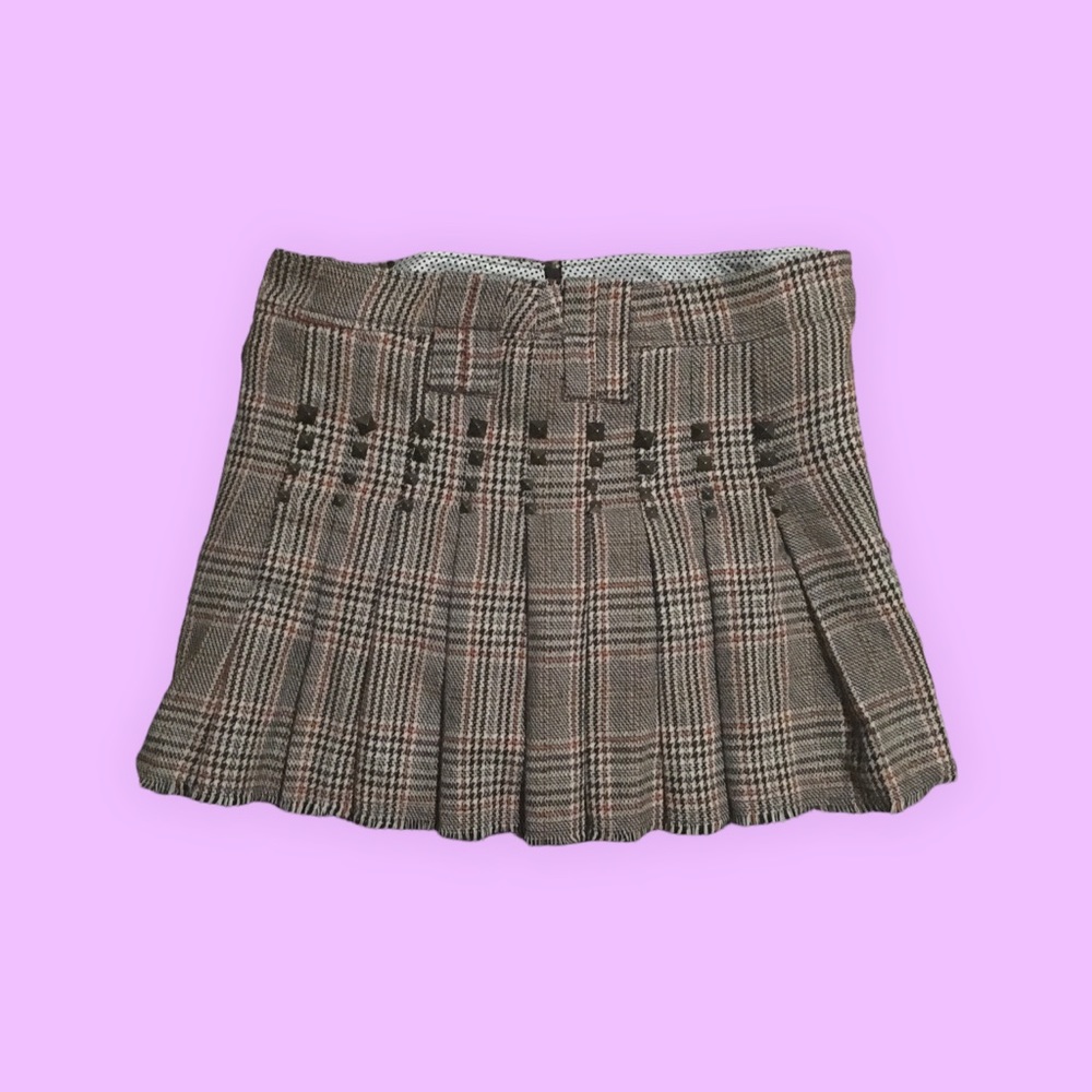 Plaid studded mini skirt